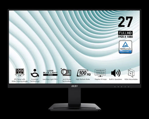 Msi Pro MP273A 27 Inch (1920 x 1080) IPS Flat 100Hz 1MS Gaming Monitor - Anigma